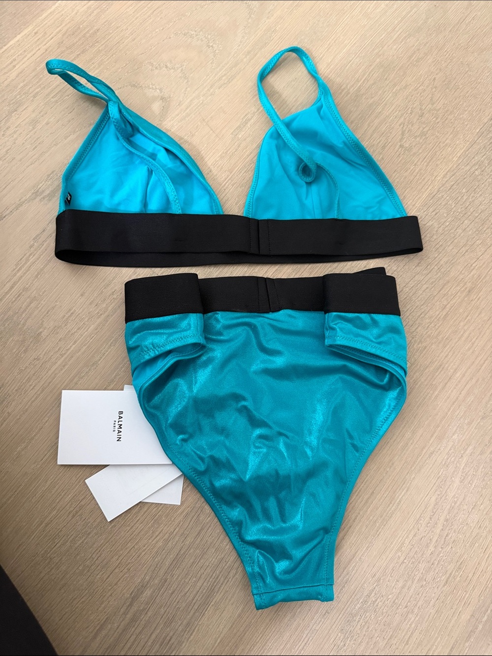 Balmain Paris Metallise Teal Bikini Set with Black Logo Band - Picture 4 of 5